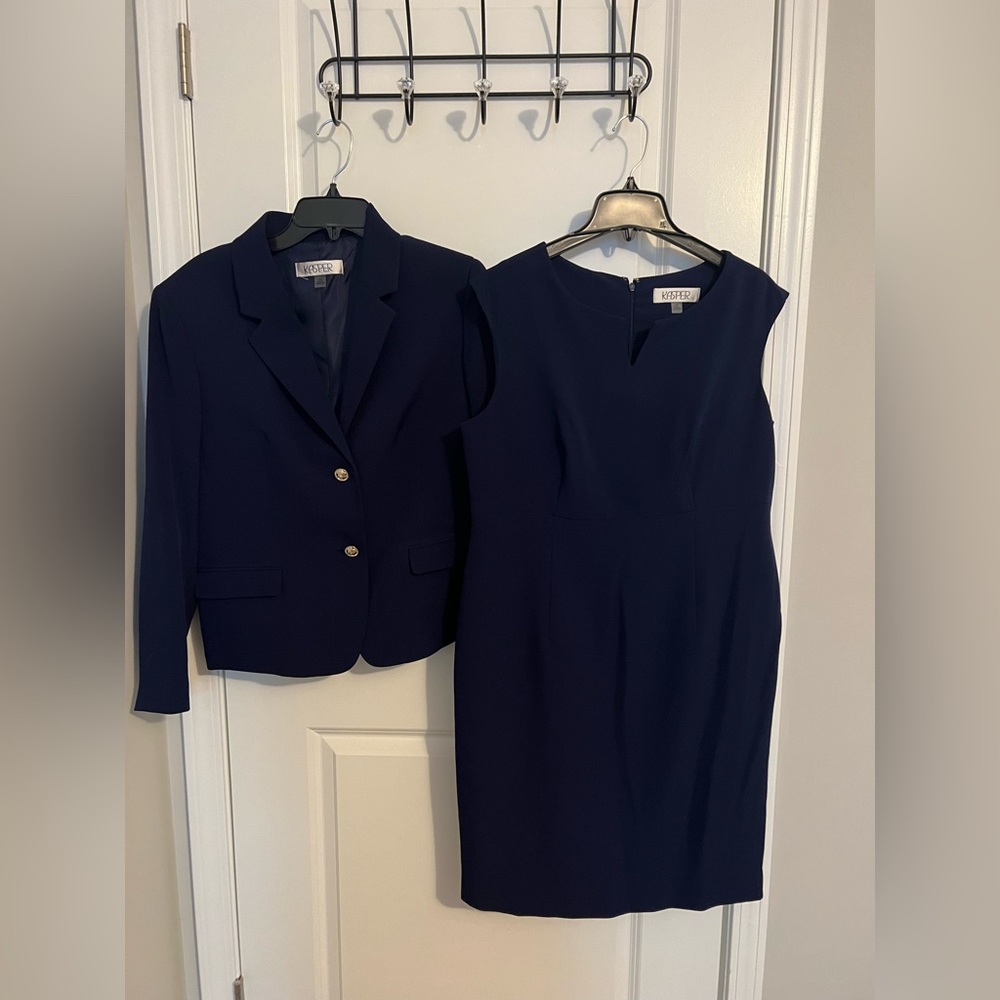 Navy Kasper Suit Jacket/Dress Jacket: 16P Dress 14P